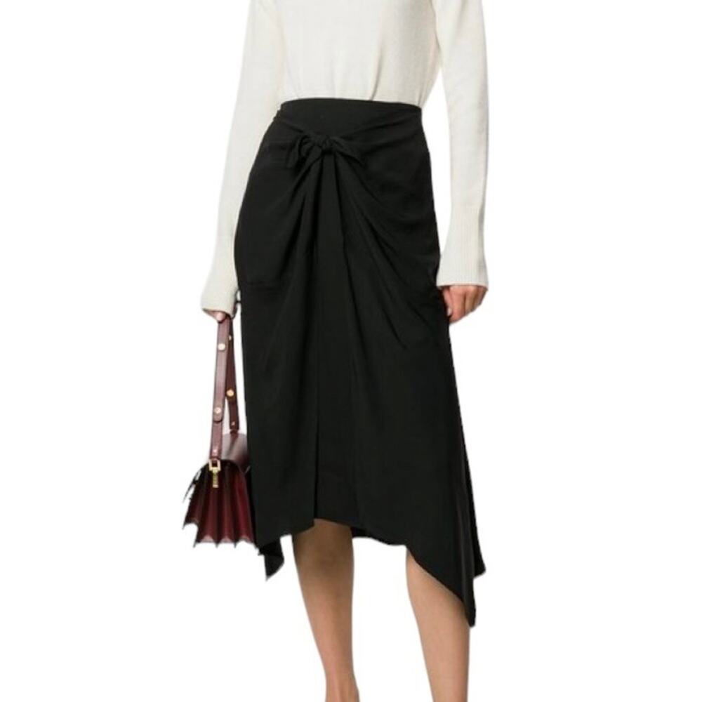 NWT $325 Vince Dark Coastal Tie Front Asymmetric Skirt Black Size 4
